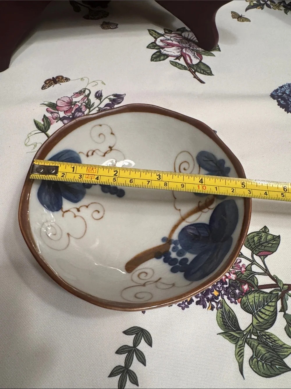 Hand-Painted Blue Floral Ceramic Bowl - Picture 3 of 3